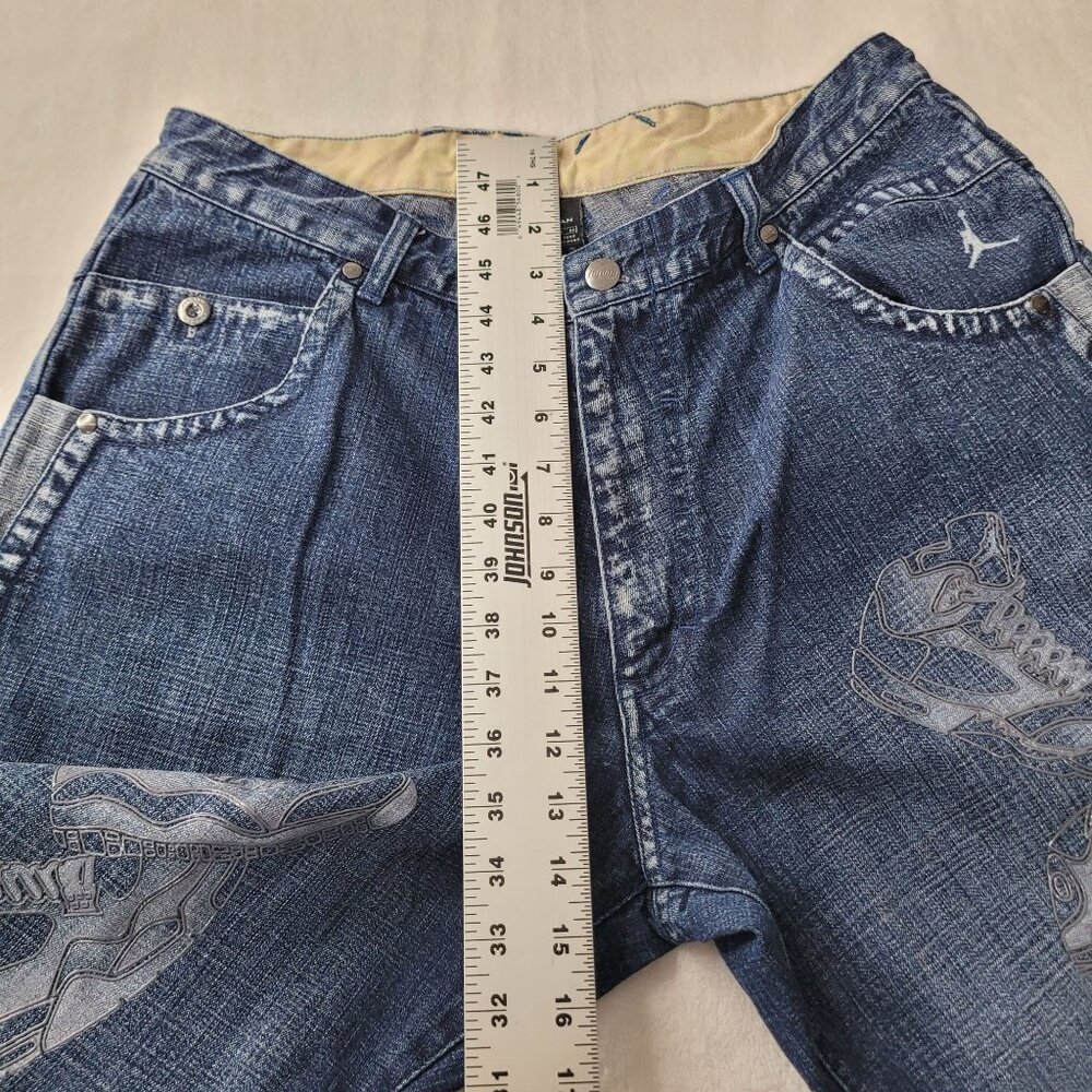 VTG Y2K Air Jordan Men's Baggy Blue Denim Jean With Sneaker Graphics Size 34x34 - Picture 7 of 10